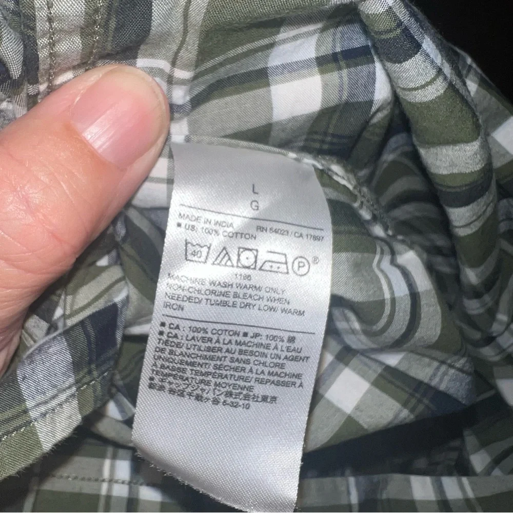 Banana Republic Green‎ Plaid Shirt Untuck Fit Size Large Cotton